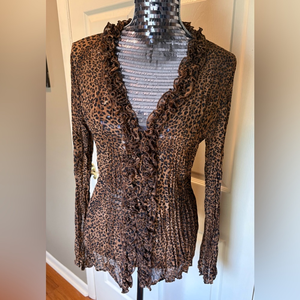 INC International Concepts Leopard Print Ruffle Blouse